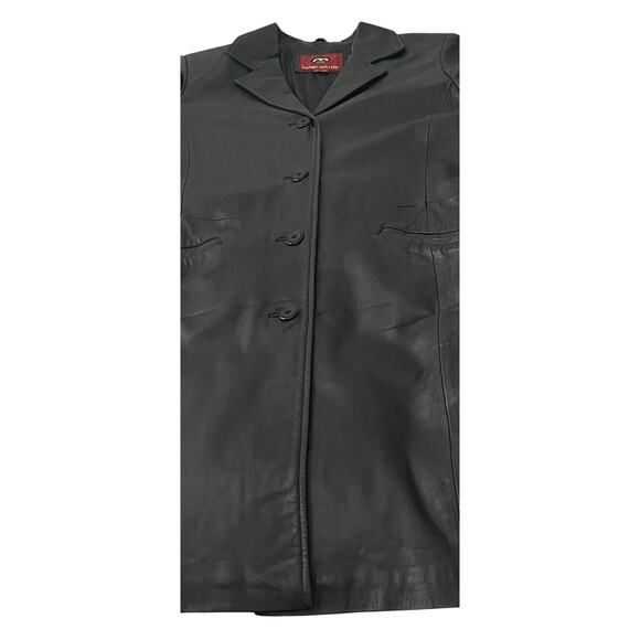 MARC MATTIS LONG SLV FULL LENGTH BUTTON GENUINE LEATHER COAT, WOMENS, M, BLACK - Picture 4 of 12